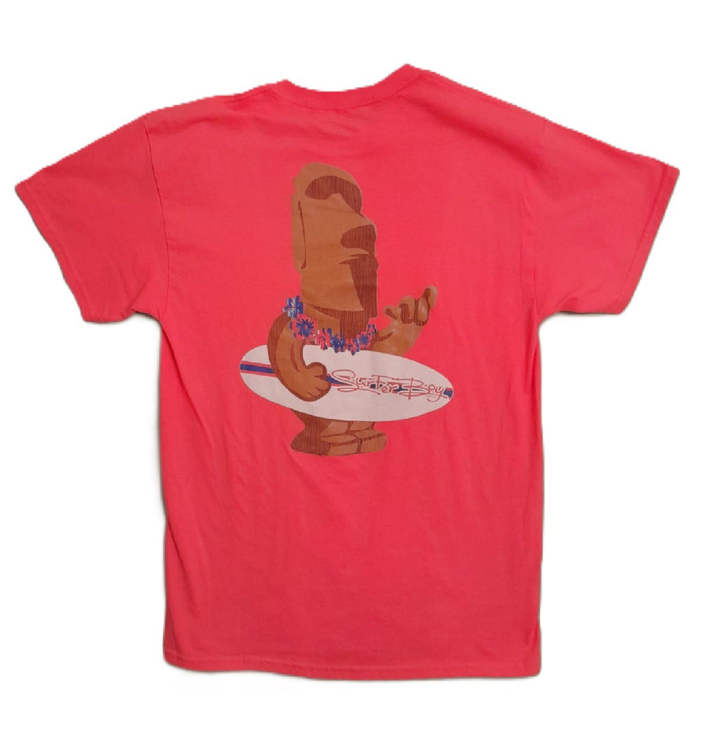 Tiki surfer coral t-shirt