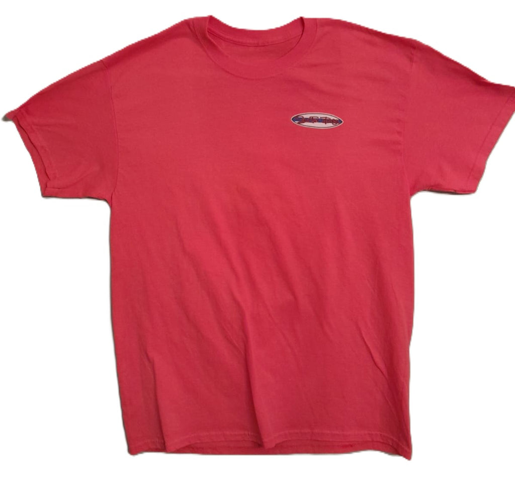 Tiki surfer coral t-shirt